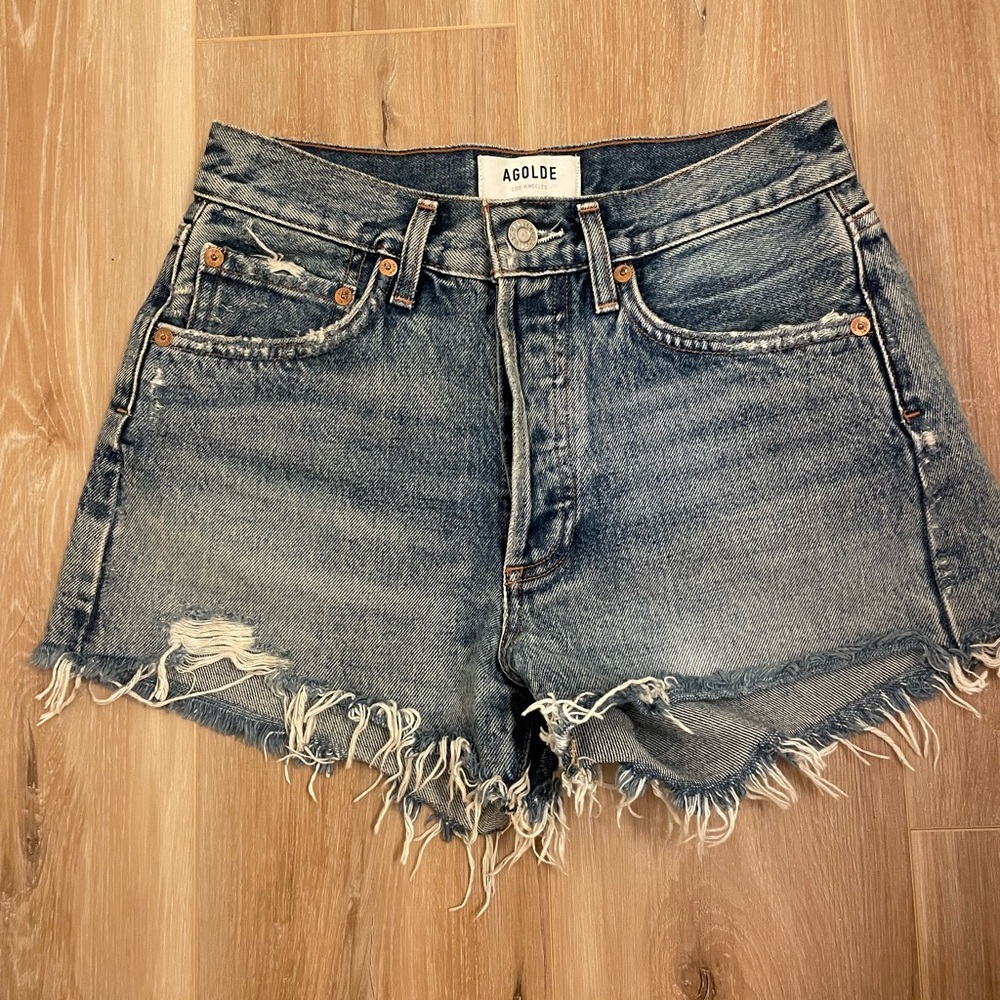 AGOLDE Women's Distressed Denim Shorts - vintage Denim short
